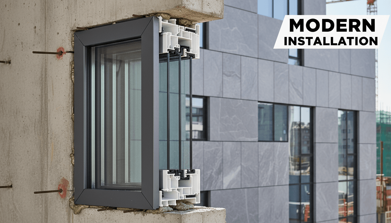 Detalle de instalación de ventana de aluminio en edificio moderno