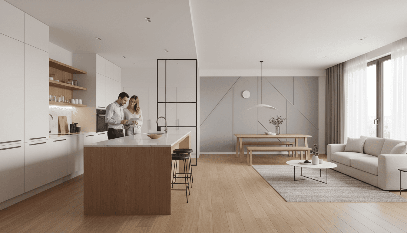 Cocina moderna con ventanas de aluminio y luz natural